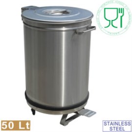PCRA50B_RVS vuilnisbak met pedaal & deksel, op wielen - 50 liter_Diamond_van Hattem Horeca_1